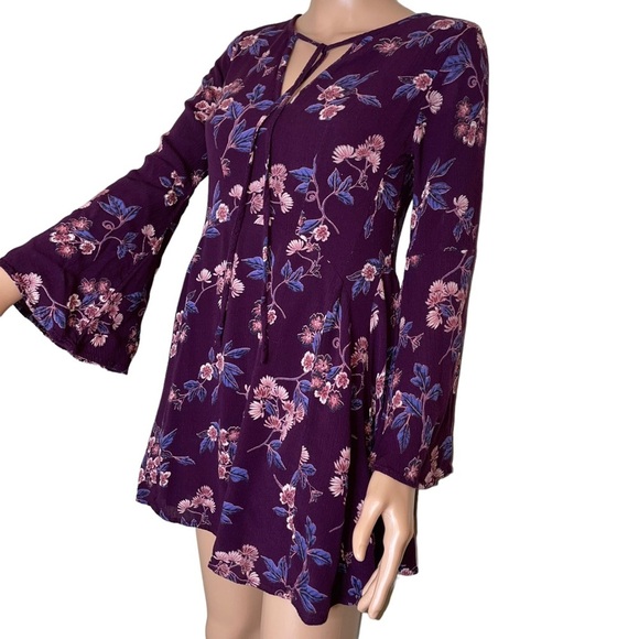 en creme dress fit & flare long sleeve skater style maroon wine burgundy SZ SM - Picture 7 of 11